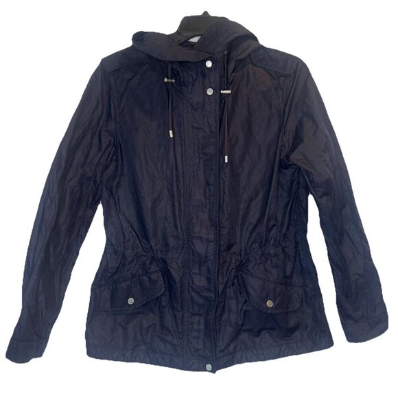 Talbots Women’s Navy Blue Full Zip Up Hooded Lightweight Jacket Sz Petite 10 - Picture 1 of 12